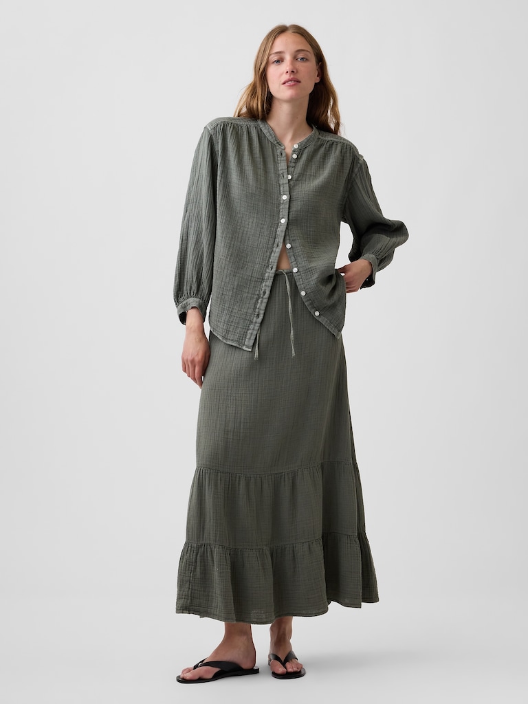 Cotton Gauze Tiered Easy Maxi Skirt