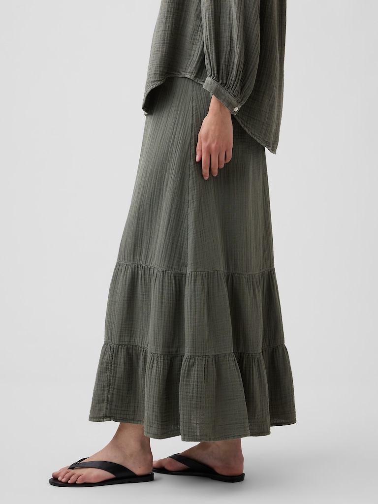 Cotton Gauze Tiered Easy Maxi Skirt