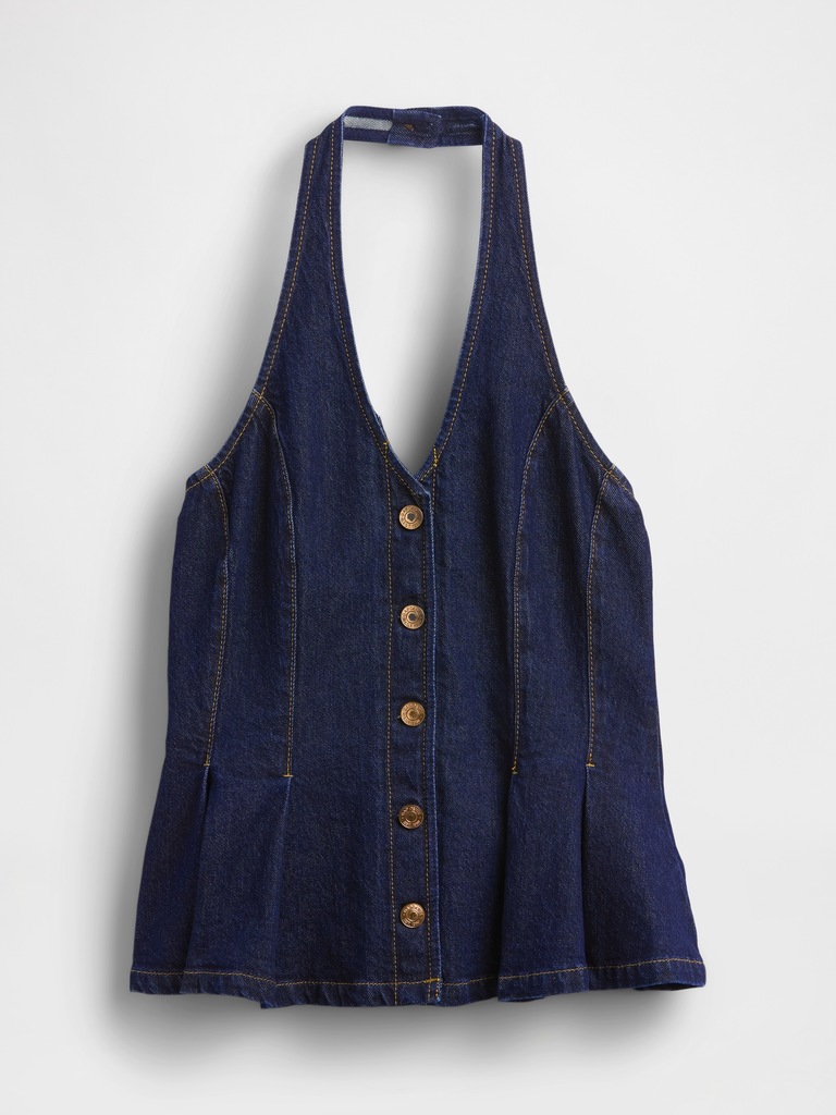 Haut à basque ajusté en denim à encolure bain de soleil