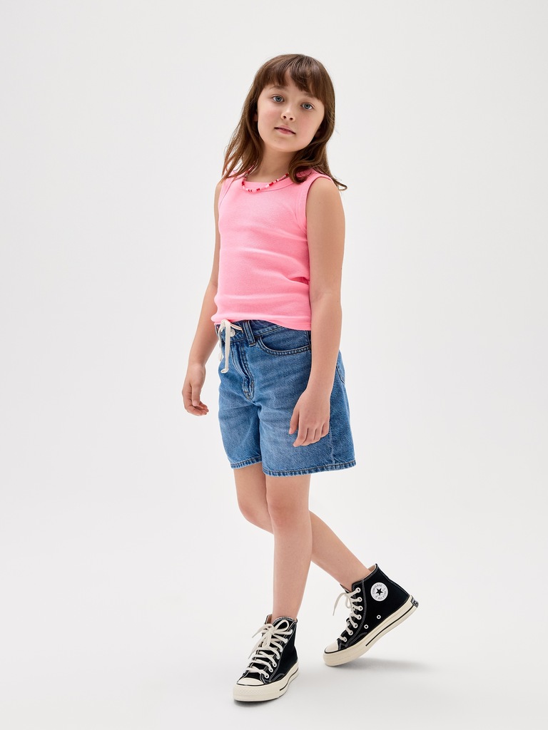 Kids Mid Rise Drawstring Denim Shorts