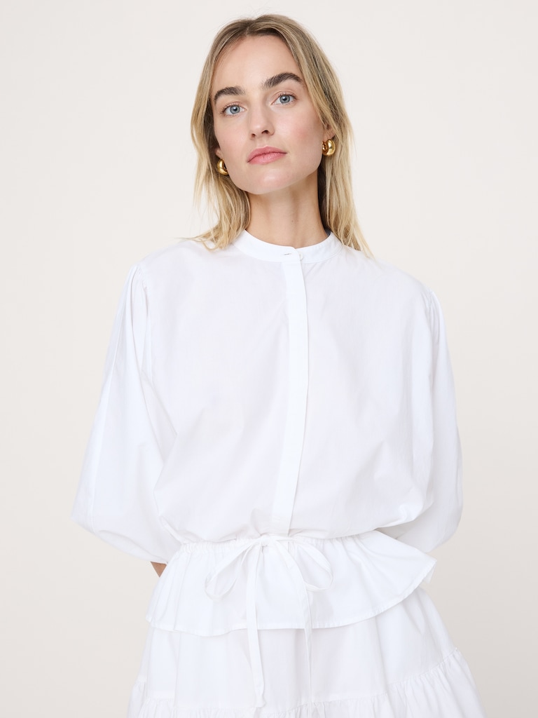 Cotton Poplin Drawstring-Waist Mini Dress