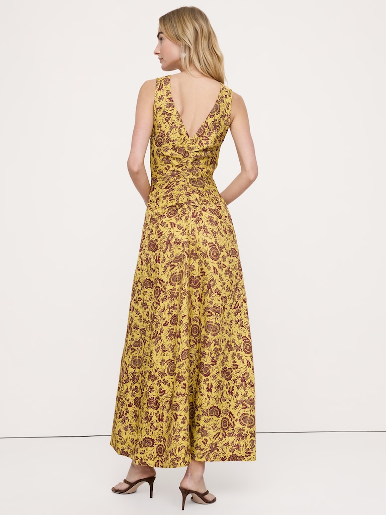 Viscose-Linen V-Neck Maxi Dress