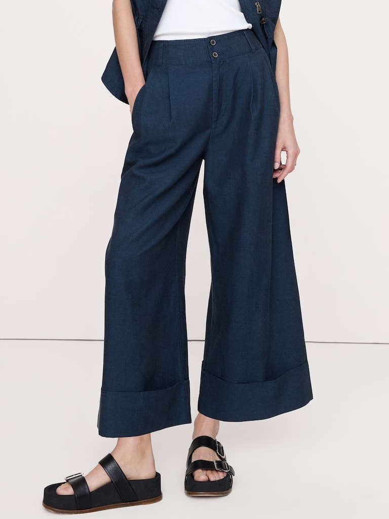 High-Rise Wide-Leg TENCEL™-Cotton-Linen Cropped Pant
