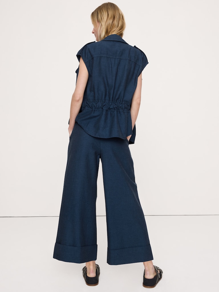 High-Rise Wide-Leg TENCEL™-Cotton-Linen Cropped Pant