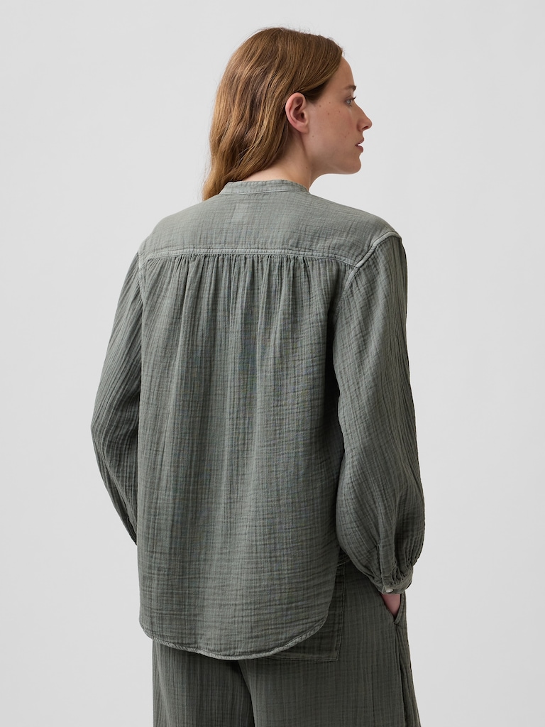 Cotton Gauze Oversized Collarless Shirt