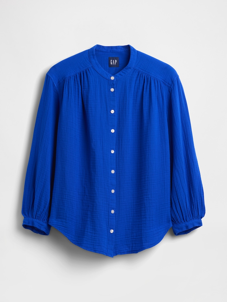 Cotton Gauze Oversized Collarless Shirt