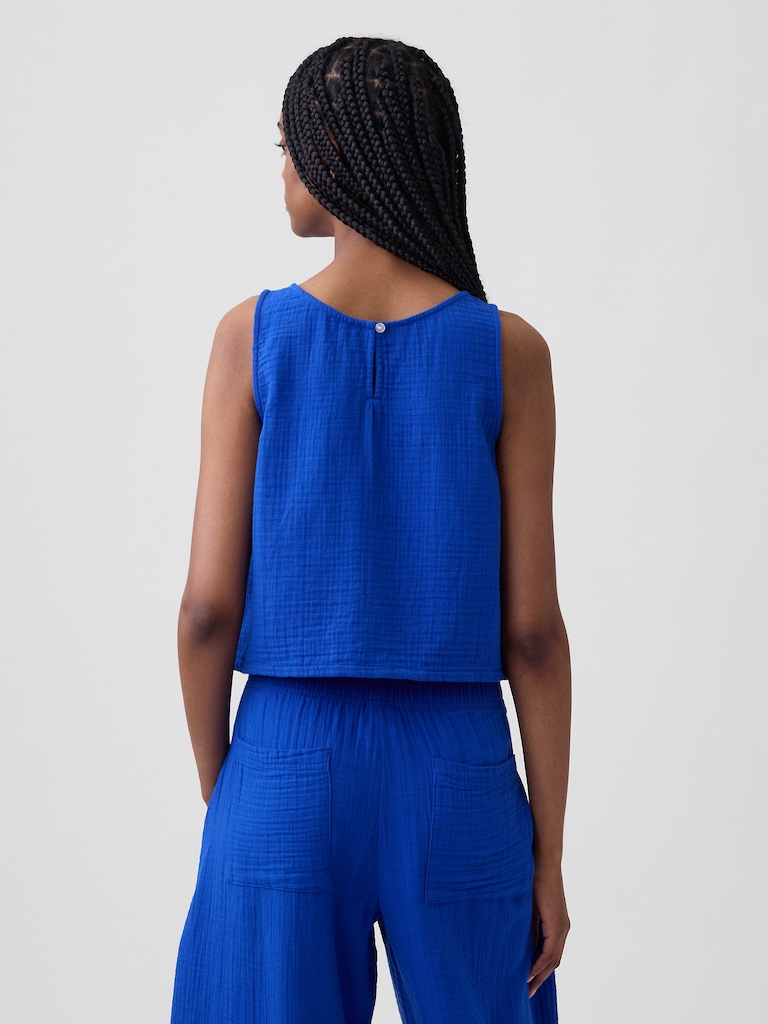 Cotton Gauze Racer Shell Tank Top