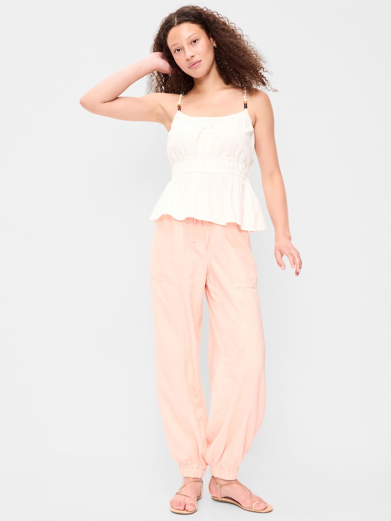Mid-Rise Linen-Blend Cinched-Ankle Pants