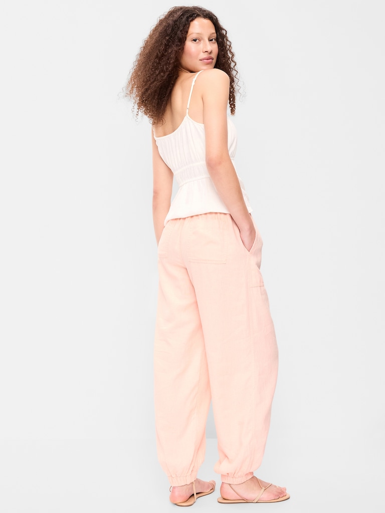 Mid-Rise Linen-Blend Cinched-Ankle Pants