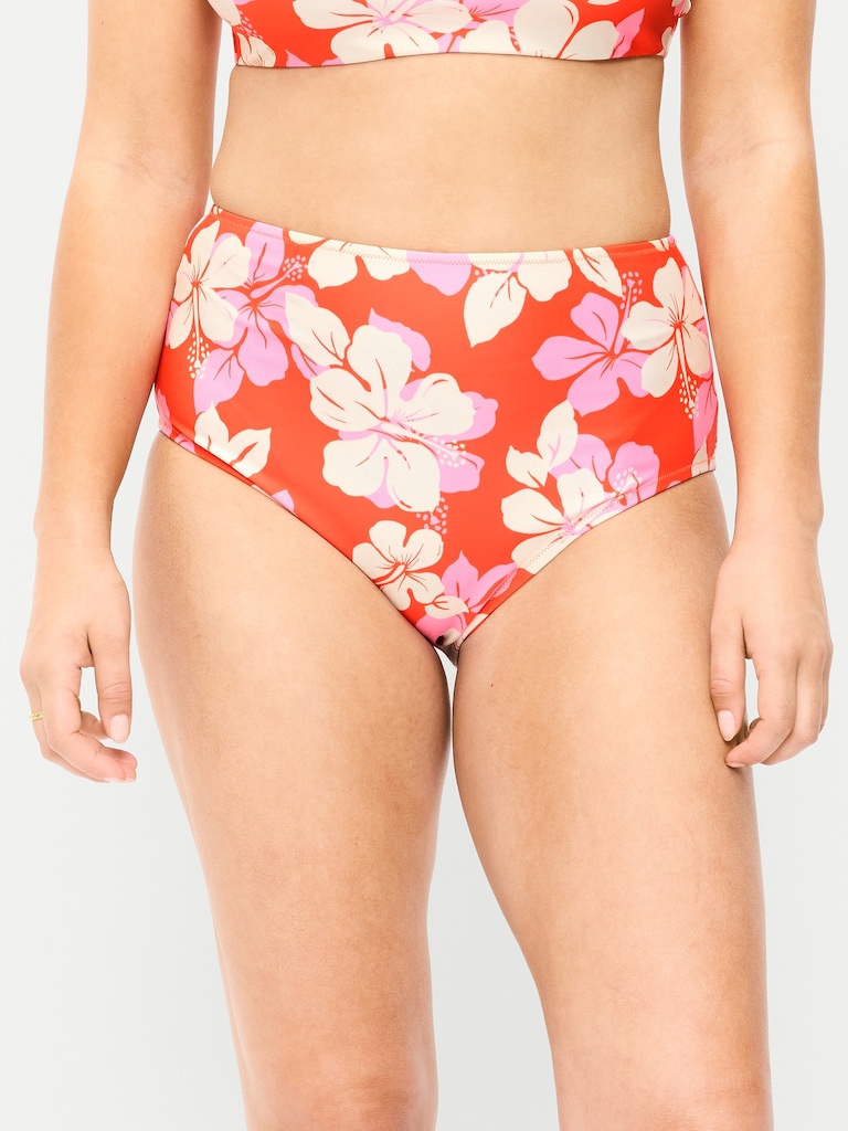 High-Waisted Printed Bikini Swim Bottoms
