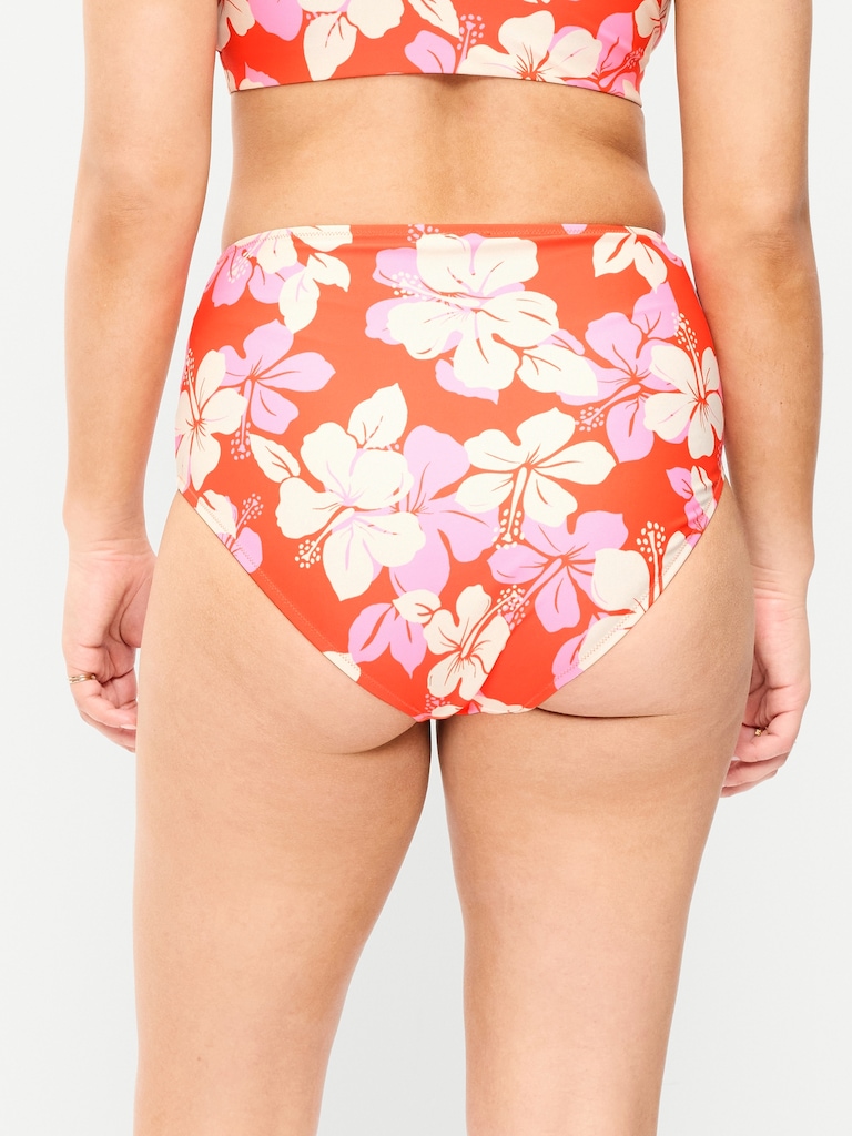 High-Waisted Printed Bikini Swim Bottoms