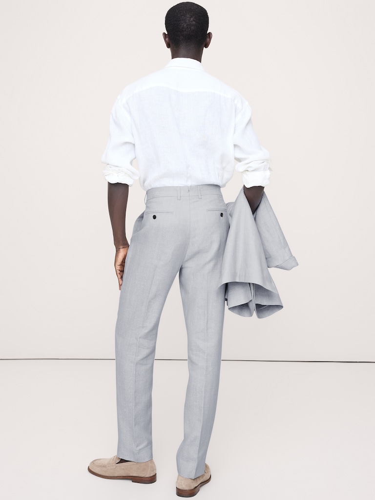 Tailored Slim-Fit Herringbone Linen-Merino Suit Pant