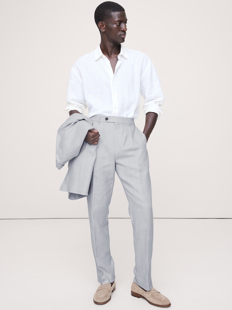 Tailored Slim-Fit Herringbone Linen-Merino Suit Pant