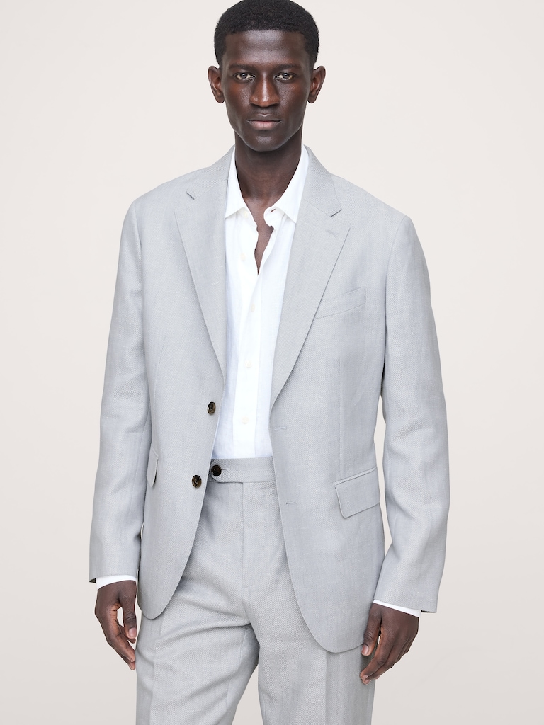 Tailored Slim-Fit Herringbone Linen-Merino Suit Jacket