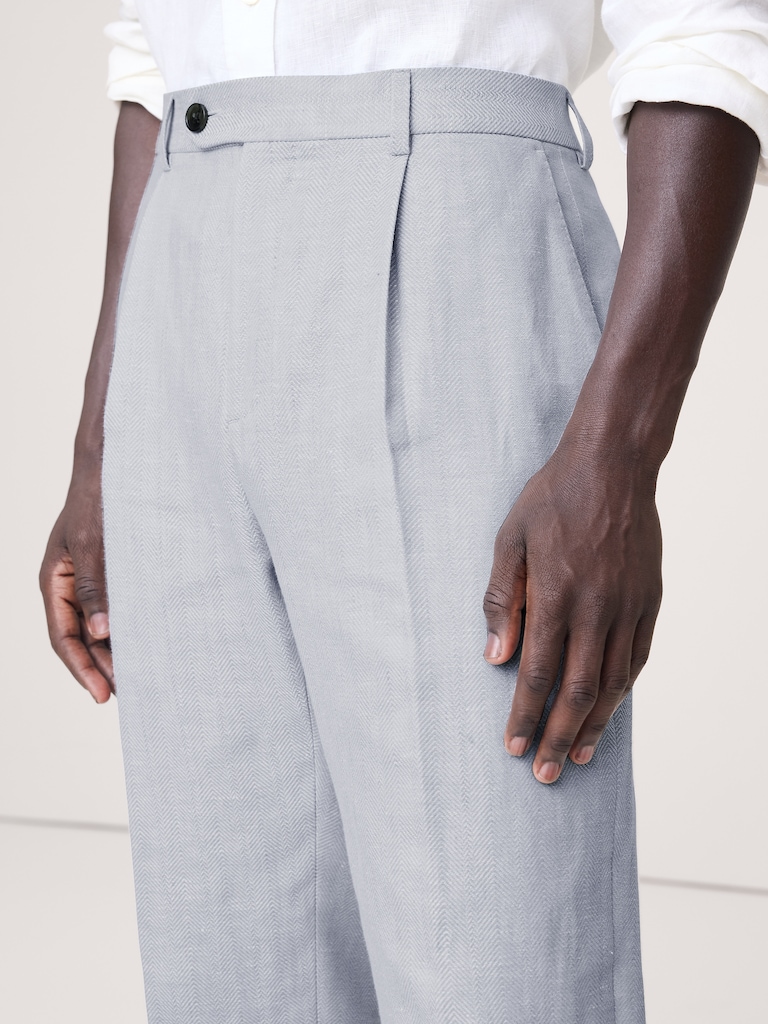 Tailored Slim-Fit Herringbone Linen-Merino Suit Pant