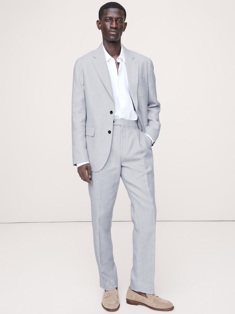 Tailored Slim-Fit Herringbone Linen-Merino Suit Pant
