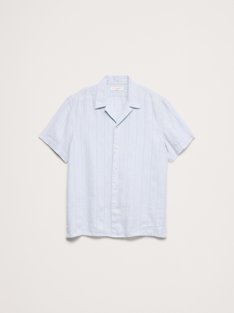 Standard-Fit Linen-Cotton Eyelet Stripe Resort Shirt