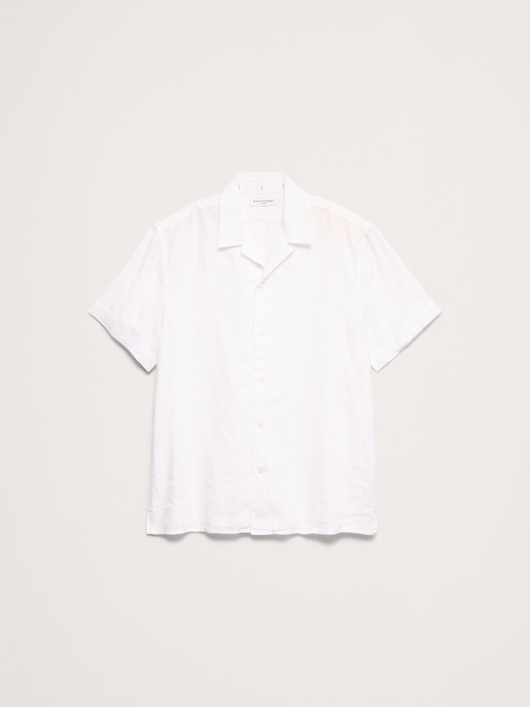 Standard-Fit Linen-Cotton Eyelet Stripe Resort Shirt