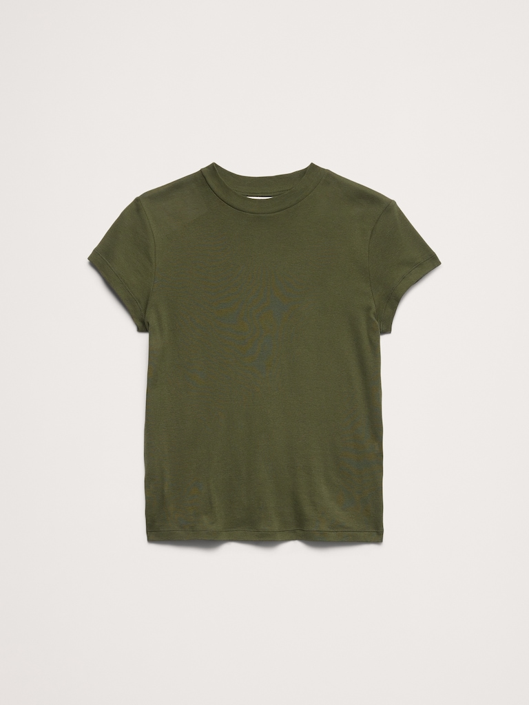 Airy Cotton Mock-Neck T-Shirt
