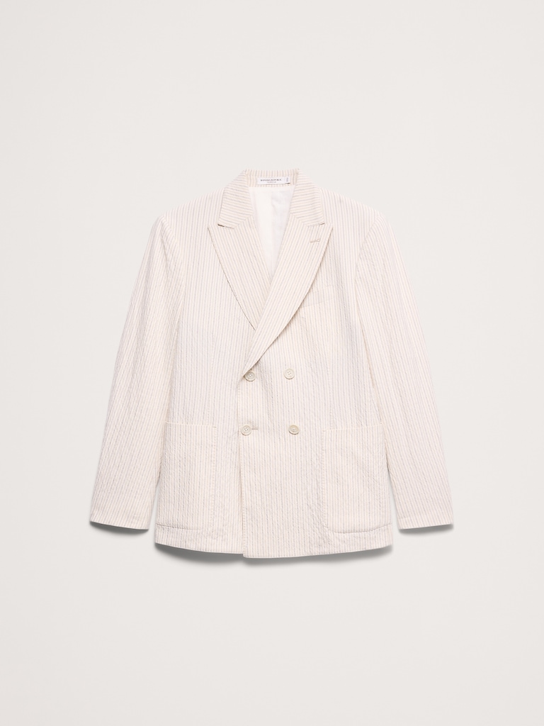 Double-Breasted Italian Cotton-Linen Seersucker Suit Jacket