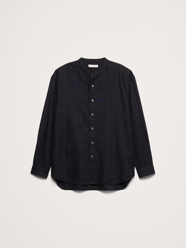 Relaxed-Fit Cotton-Linen Banded-Collar Shirt
