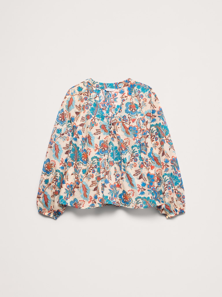 Lightweight Cotton Split-Neck Top