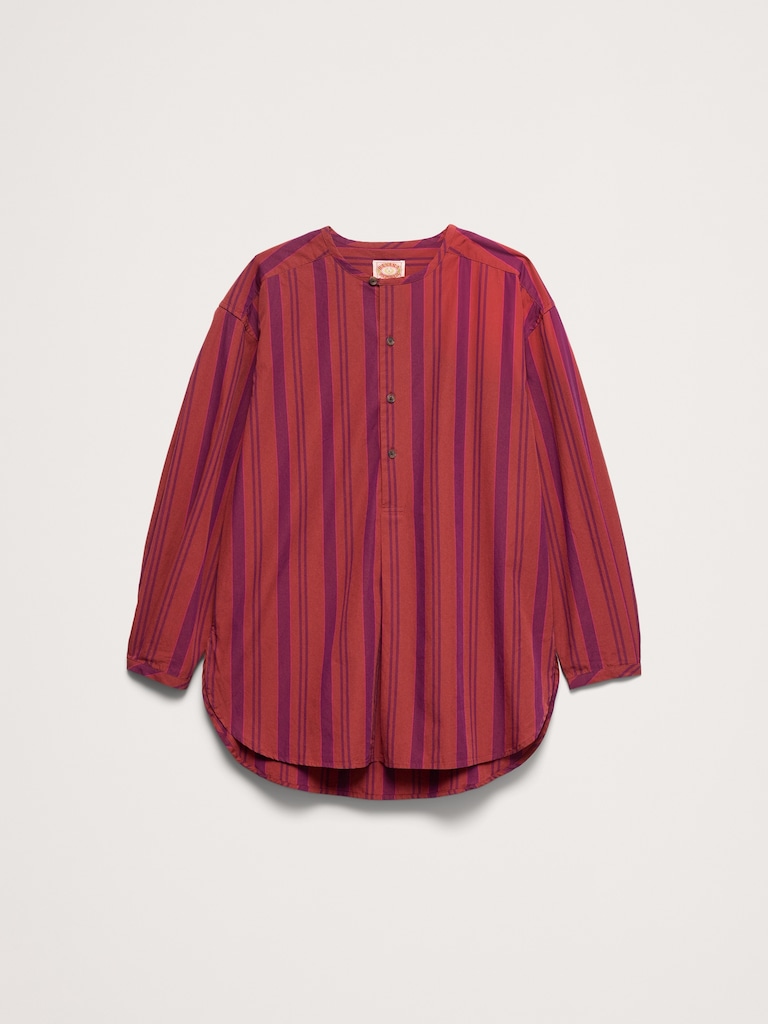 Cotton Poplin Collarless Tunic