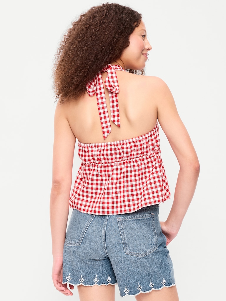 Linen-Blend V-Neck Halter Top
