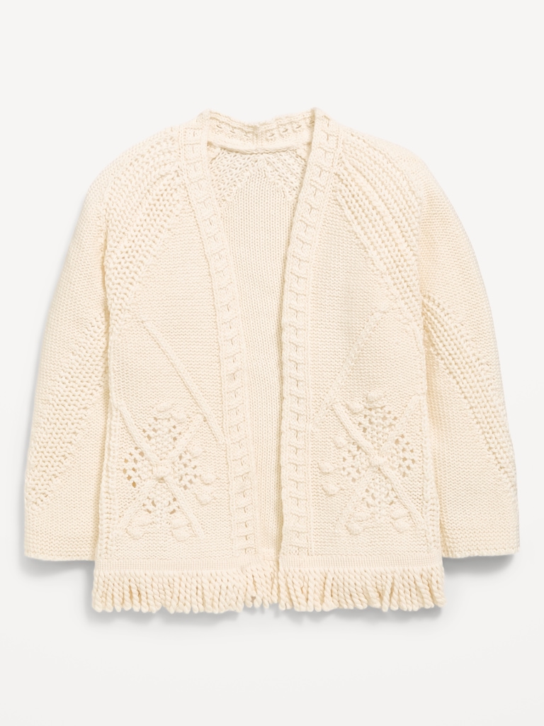 Open-Front Fringed-Hem Sweater for Toddler Girls
