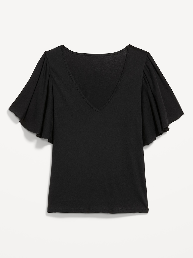 V-Neck Flutter Sleeve Top