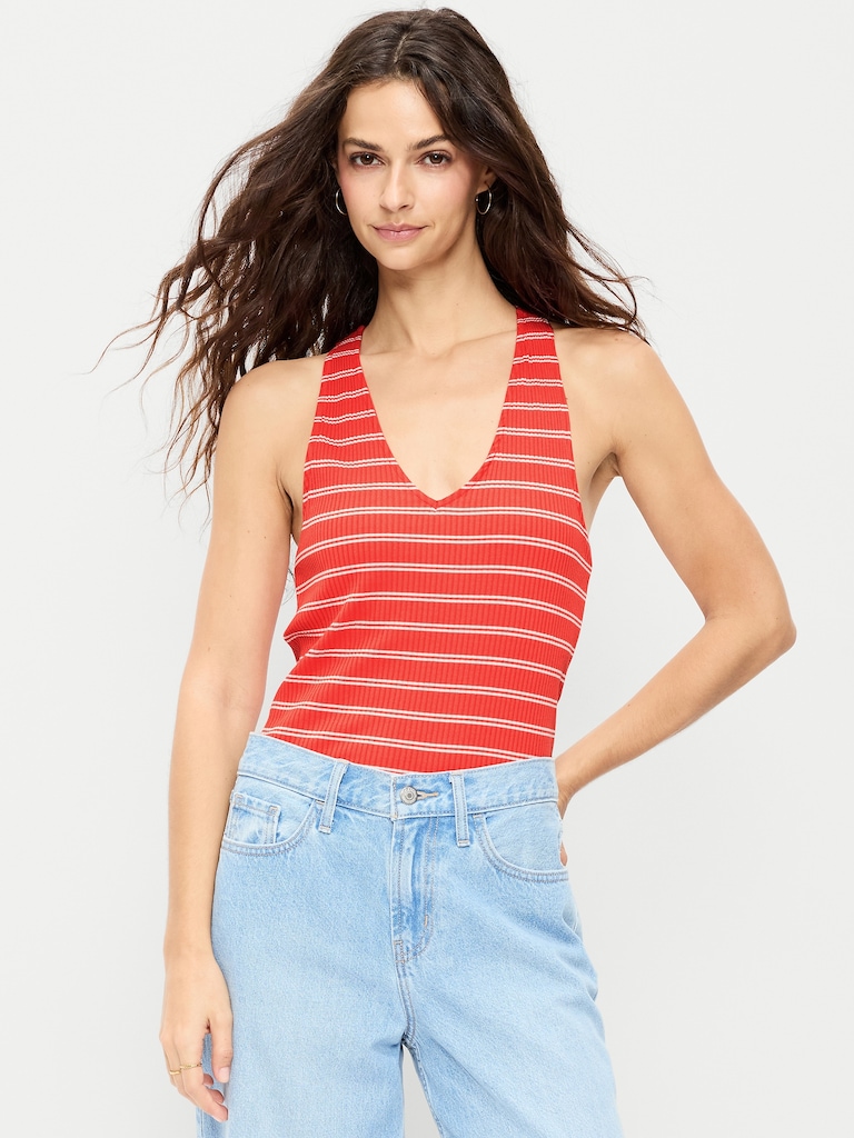 Sleeveless Ribbed Loop-Back Tank Top