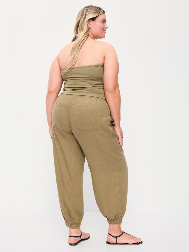 Mid-Rise Linen-Blend Cinched-Ankle Pants