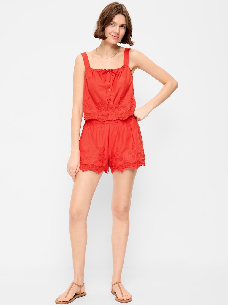 High-Waisted Lace-Trim Shorts
