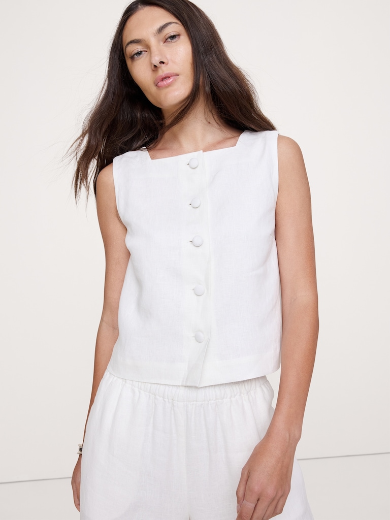 Linen Button-Front Tank