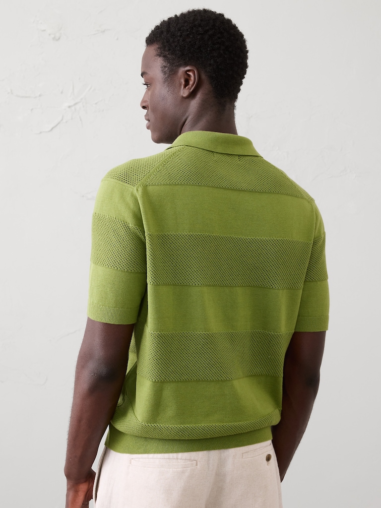 Mesh Striped Sweater Polo