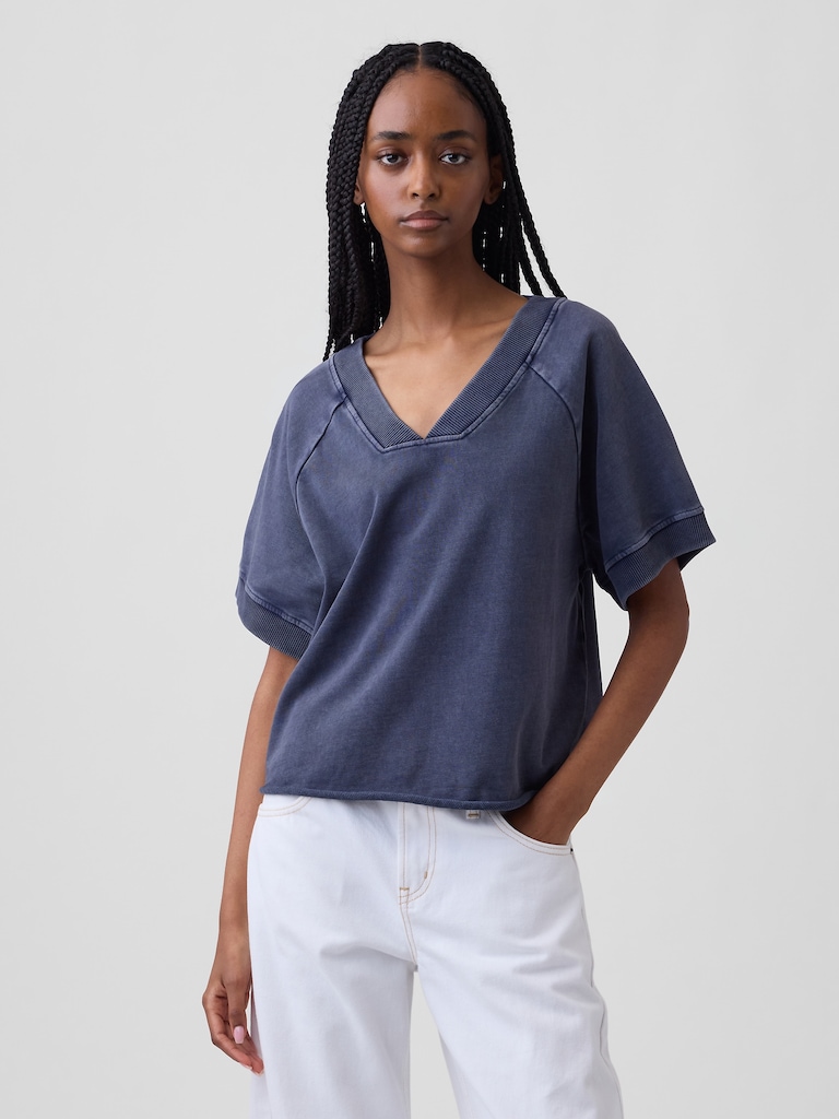 French Terry Oversized V-Neck Sweatshirt
