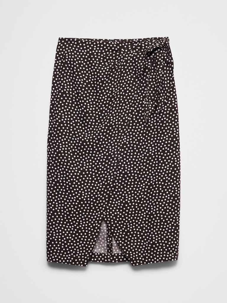 Linen-Blend Faux-Wrap Midi Skirt