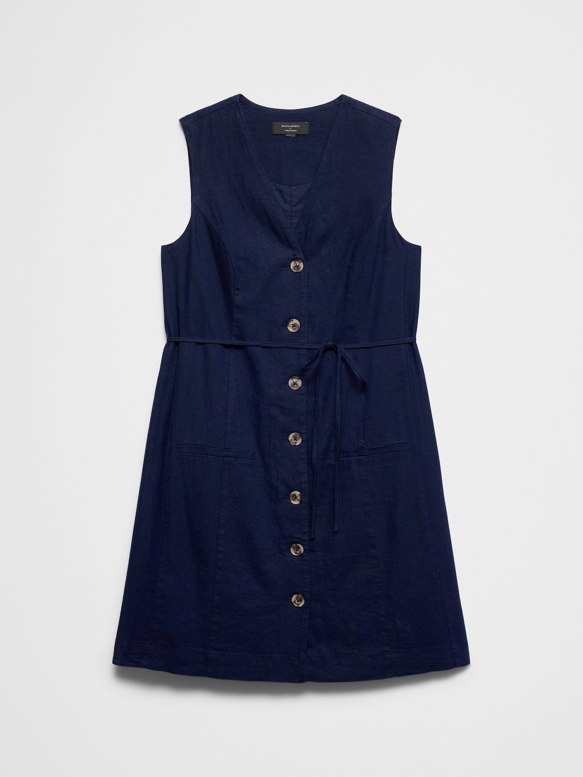 Linen-Blend Button-Front Above-Knee Dress