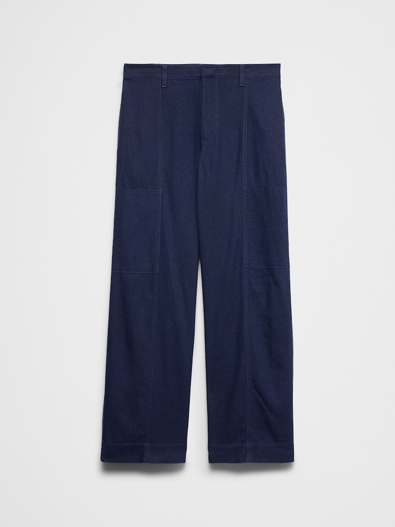 Straight High-Rise Linen-Blend Utility Pant