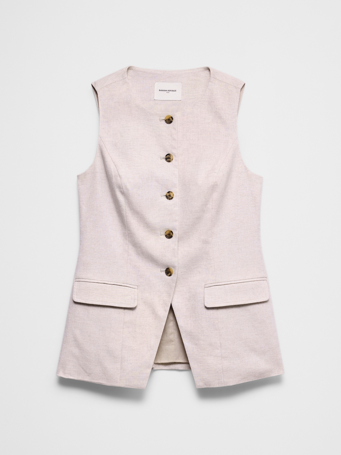 Linen-Blend Long Cutaway Vest