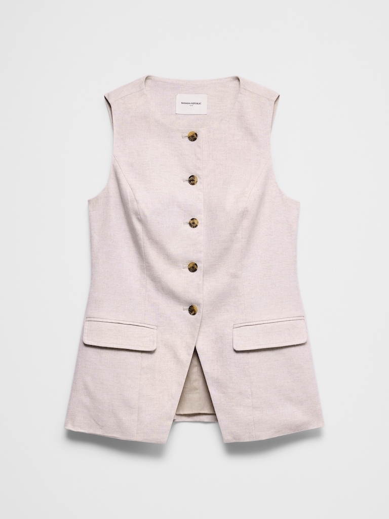 Linen-Blend Long Cutaway Vest