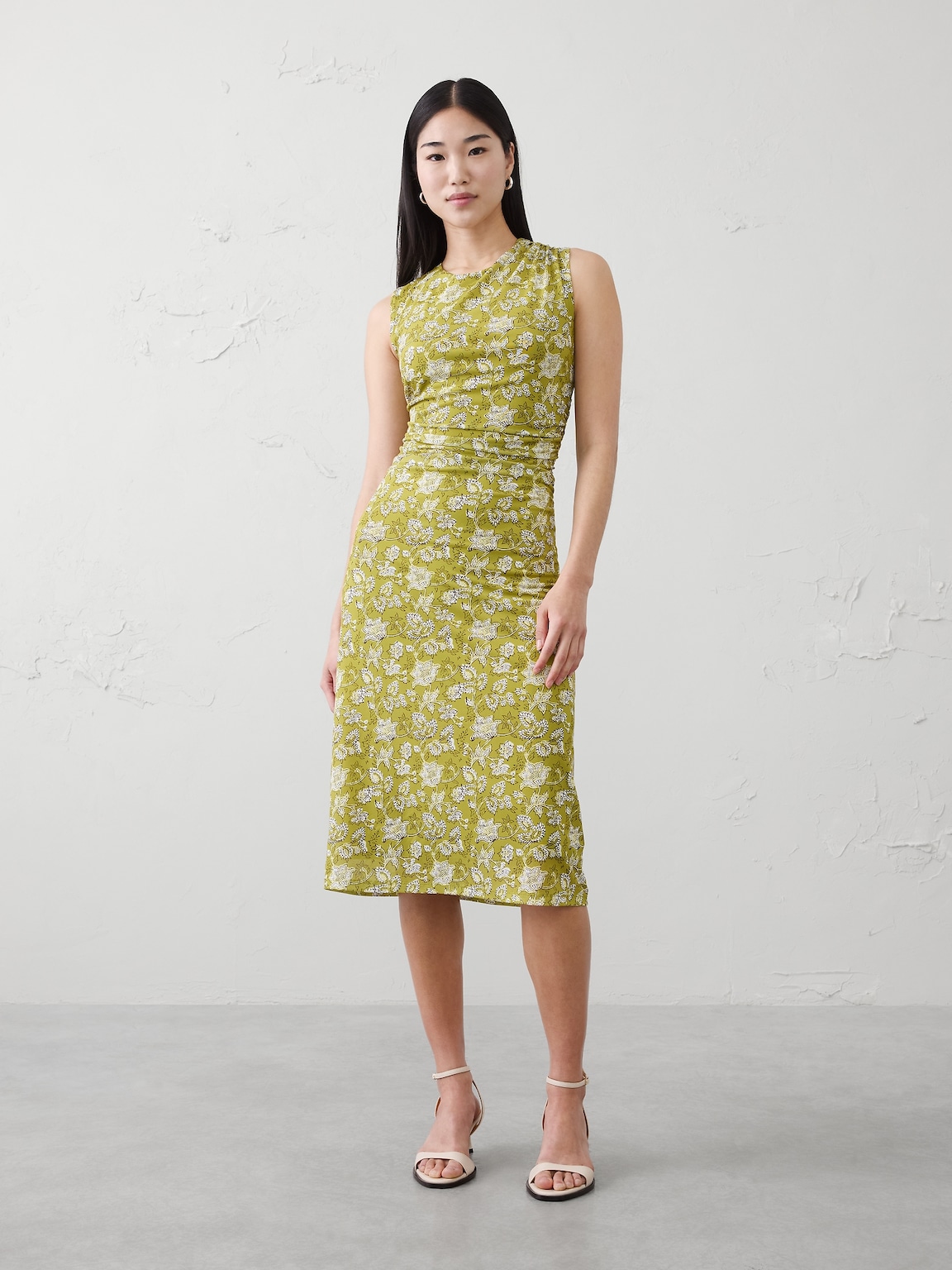 Shirred-Waist Midi Dress