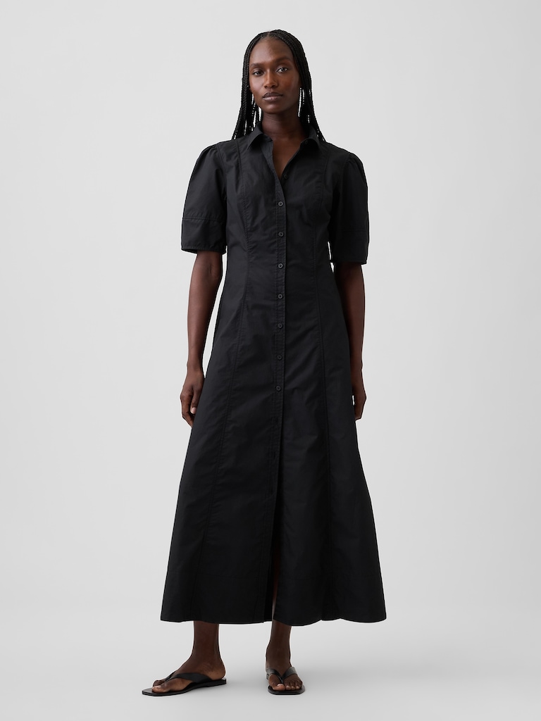 Barrel-Sleeve Maxi Shirtdress