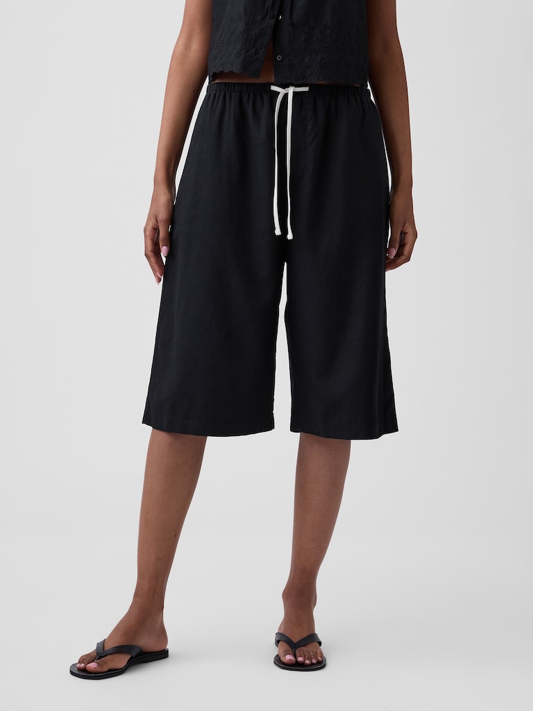 Linen-Blend Relaxed Easy Culotte Pants