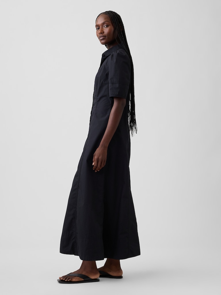 Barrel-Sleeve Maxi Shirtdress