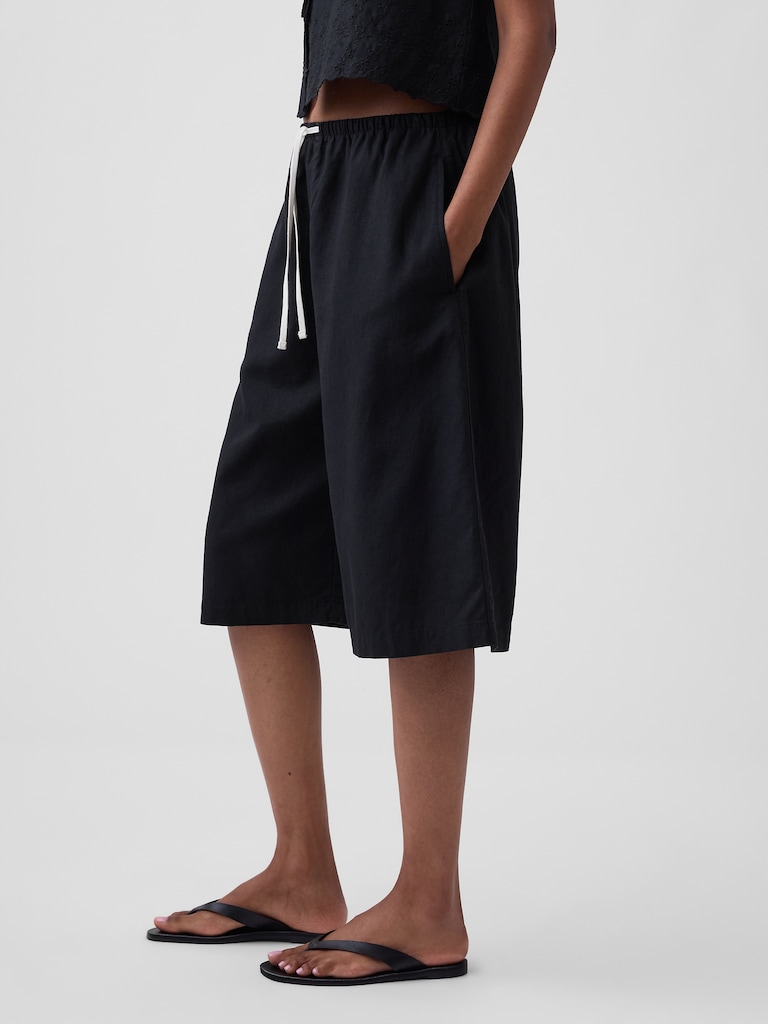 Linen-Blend Relaxed Easy Culotte Pants
