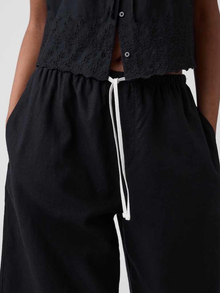 Linen-Blend Relaxed Easy Culotte Pants