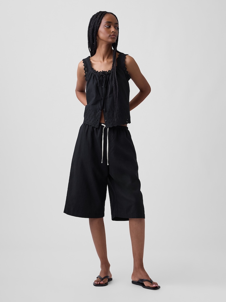 Linen-Blend Relaxed Easy Culotte Pants