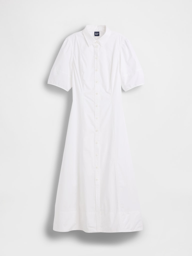 Barrel-Sleeve Maxi Shirtdress