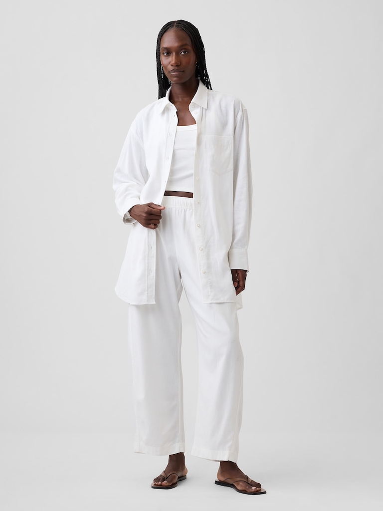 Linen-Blend Oversized Tunic Shirt